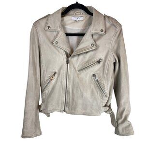IRO Jakarta Lamb Leather Asymmetrical Zip Moto Biker Jacket Cream 38 (US 6/Mediu